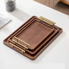 1pc Rectangular Bamboo Tray, Serving Platter, Tea Set Holder, Modern Chinese Style Wooden Tray With Handle, Suitable For Home, Hotel, Tea, Dessert, Coffee - Wood Color - View 13