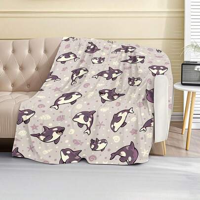 1PC Cute Shark Pattern Blanket, Made Of Soft Flannel Fabric And Digital Printing Technology, Suitable For Gifting To The Closest Family And Friends. Suitable For Various Scenarios Such As Living Room Sofas, Bedroom Beds, Bathrooms, Etc., It Is An Ideal Gift For All Kinds Of Occasions.