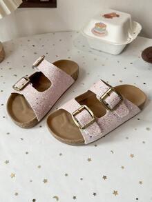 Sandal Selop Anak Berkilau - Bahan Suede Imitasi dan Sol Gabus Lembut, Nyaman untuk Dipakai di Dalam dan Luar Ruangan - Berwarna merah muda - View 2