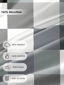 三件套格子印花被套，柔软透气的超细纤维面料，四季皆宜，舒适亲肤，可机洗，不易褪色、缩水或起皱，中性现代风格，适用于特大号/大号/标准双人床，适合家庭、宿舍、公寓、酒店、度假租赁等场所，亦可作为礼物赠送。 - 彩色 - 查看 5