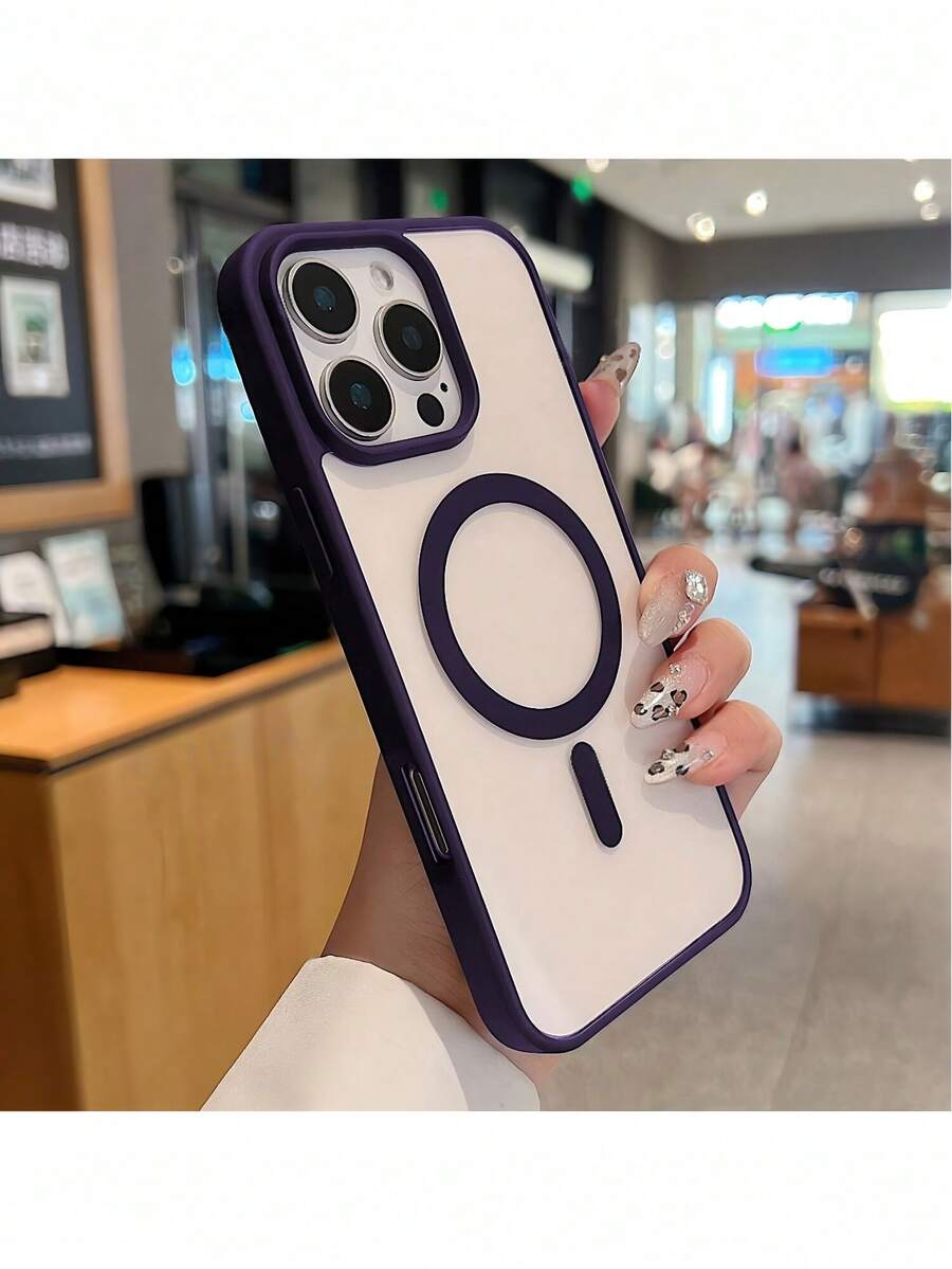 Transparent Magnetic Phone Case, Compatible With 17 Pro Max, 16, 15, 14, 13, 12, 11 Pro Plus Max, Mini 7, 8, SE, 16e, 7P, X, XR, Xs Max, Shock-Proof Protective Cover, Compatible With Samsung S25 Ultra, S24 Ultra, S23 FE, S22+ - Dark Purple - View 1