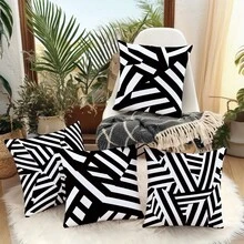 MEMNUN 4pcs Classic Black And White Striped Print Pillow Covers [No Pillow Insert], 17.7*17.7in(45*45cm)/19.69*19.69in(50*50cm)/15.75*15.75in(40*40cm), [Single-Sided Printing] Style Polyester Throw Pillow Covers For Sofa, Bed, Living Room, Bedroom, Car, Office, Hotel Decor, Perfect Gift For Family And Friends, Suitable For All Seasons - Multicolor - View 6