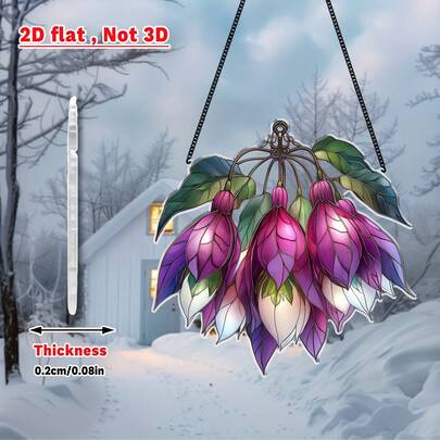 2D Flat Design, Acrylic Material, Colorful Floral Art Pendant, Christmas Decoration, Light Catcher, Window Hanging Decor, Suitable For Garden, Patio And Bedroom Decoration, 2D Flat Design