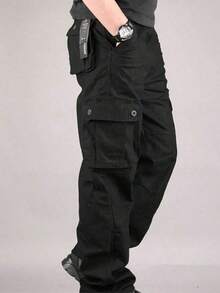 Pantalón de exterior informal y versátil Corte relajado, múltiples bolsillos - Negro - Ver 4
