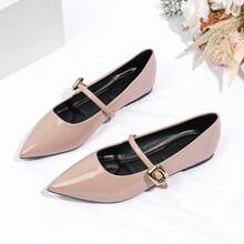 芭蕾舞鞋，带绑带，方头复古玛丽珍鞋，学院风/办公风女鞋 - 裸色 - 查看 13