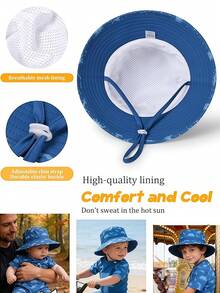 Mũ tai bèo lưới thoáng khí mùa hè cho trẻ em, in hình khủng long, vành rộng, có thể điều chỉnh, chống gió và chống trượt, thích hợp cho bé trai/bé gái, nhiệt độ từ 25°C trở lên, 6-18 tháng, 18-36 tháng, 3-8 tuổi. - 1PC - Xem 3