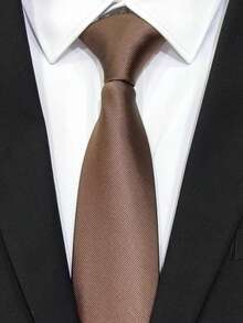1pc 8cm Men's Solid Brown Classic Casual Necktie - Brown - View 1
