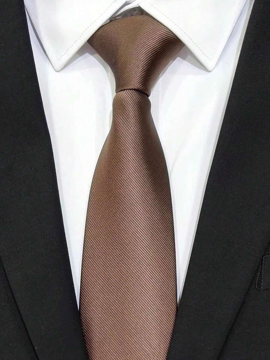 1pc 8cm Men's Solid Brown Classic Casual Necktie - Brown - View 1