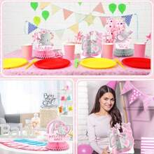 D12 Pcs Pink Elephant Baby Shower Decorations Honeycomb Centerpieces Elephant Baby Shower Table Decoration Balloon Moon Flowers Table Topper For Birthday Party Favors Plies - 粉紅象 - 查看 5
