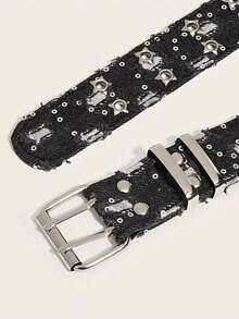 New Fashionable Luxury Men's Hollow Star Buckle Belt, Black Punk Jeans Accessory Hiphop Y2K Style Belt, Suitable For Jeans, Dresses, Casual Wear And Parties - Black - View 4