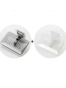 1/2 piezas Jabonera autoadhesiva transparente para montaje en pared, Jabonera de cristal, Caja de drenaje de jabón para escritorio, Adecuada para el baño - Multicolor - Ver 15