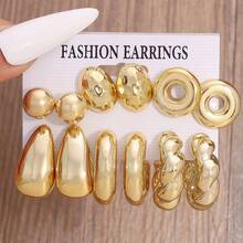 6-24件套时尚金属质感派对节日多造型耳环套装，轻盈CCB材质，女士耳环套装 - 彩色 - 查看 4