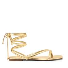 Womens Strappy Flat Sandals - Comfortable Lace Up Gladiator Dressy Sandals, Square Toe Tie Up Walking Sandal, Summer Wrap Up Vocation Sandal Mermaid Shoes - 金色 - 查看 10