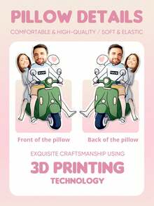1个定制3D打印照片抱枕，100%涤纶面料，100%聚丙烯填充，可手洗，用途广泛，数码印花，多种尺寸可选 - 是圣诞节和万圣节的理想礼物，可定制照片抱枕，独特的个性化人像设计，适合生日、节日、周年纪念日、家居装饰、客厅、卧室、情人节、婚礼装饰、万圣节、圣诞节、感恩节等场合。 - 情侶騎車 - 查看 8