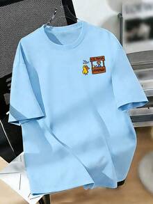Camiseta con estampado de dibujos animados divertidos "Canción del pato y patito amarillo" para niños preadolescentes, de tela suave y cómoda, adecuada para deportes al aire libre, uso diario, ropa urbana, estilo de campus, top casual de moda para niños en primavera y verano - Celeste - Ver 5