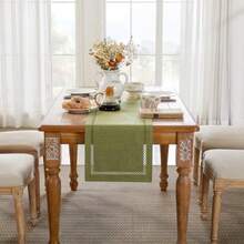Rustic Sage Green Table Runner 150cm Long Machine Washable Linen-Style Rustic Geometric Hollow Table Runners For Dining Table Kitchen Holiday Parties And Everyday Use Sage Green 150cm Dee - Sage Green - View 4