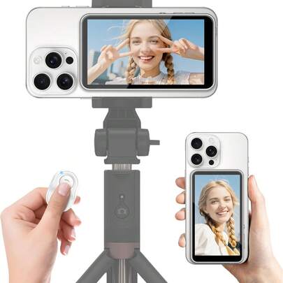 4.02" Upgraded Blogger Selfie Display Screen For IPhone & Android, With Zoom/Remote/Speaker, Magnetic Phone Clip-On Selfie Display, Essential For Content Creators, Wireless Social Media Live Streaming, Mini Phone Projector, 1500mAh Battery