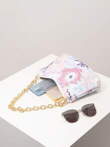 Metal Chain Floral Embroidery Sequin Ladies Handbag, Suitable For Evening Party, Elegant Ladies Wallet, Ladies Gift (Random Pattern) - Multicolor - View 6
