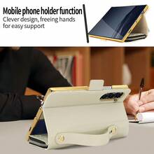 VIETAO Multifunctional Zipper Wallet Faux Leather Mobile Phone Case Bag Compatible With Samsung Galaxy Z Fold 4 5 6 7 Wrist Band Golden Plated Protective Cover - Off White - View 7