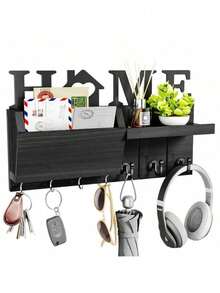 7-Hook Key Hanger - Heavy-Duty Key Storage Rack, Space-Saving Entry Organizer With Mail Sorting Function, Natural Wood Finish, Suitable For Entryways, Kitchens, And Offices - Comes With Free Screws For Easy Installation, Rustic Home Storage Product, Sturdy Hooks, Wall-Mounted Storage Rack,Key Holder - 鑰匙架 - 查看 1