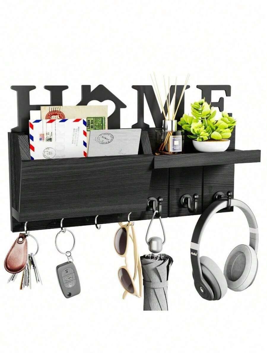 7-Hook Key Hanger - Heavy-Duty Key Storage Rack, Space-Saving Entry Organizer With Mail Sorting Function, Natural Wood Finish, Suitable For Entryways, Kitchens, And Offices - Comes With Free Screws For Easy Installation, Rustic Home Storage Product, Sturdy Hooks, Wall-Mounted Storage Rack,Key Holder - 鑰匙架 - 查看 1