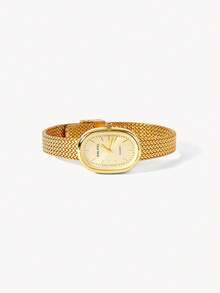 Opalesca Vintage Oval Watch With Exquisite Small Dial, Fashionable Design For Women, Wheat-Stem Strap - Gold - View 5