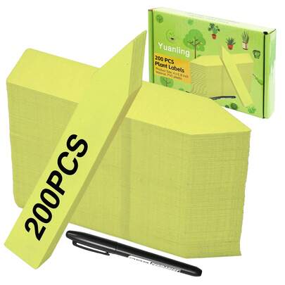 Plant Labels 200 Pcs For Seeding Plastic Waterproof Plant Name Tags Garden Labels Marker Garden Pots Stakes For Outdoor Potted Plants Belt Permanent Marking Pen(Yellow)