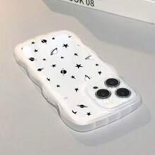 星空图案透明波浪不规则保护壳，宇宙元素图案，适合日常使用，兼容 17 Air/17 Pro/17 Pro Max/17/16 e/16/15/14/13/12/11/X/Xr/8/7 和 Galaxy A14/A15/A54/S24/S24 Ultra 系列 - 無色 - 查看 6