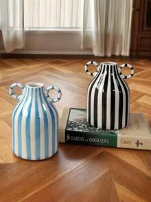 Contemporary Hand-Painted Striped Ceramic Vase - Modern Decorative Flower Vase, Suitable For Home, Dining Table, Living Room, Bedroom And Entrance Hall Decor. Home Vase, Glass Vase - Double-eared Vase - View 6