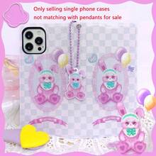 Funda de teléfono plegable y linda con encaje y diseño de conejo para iPhone 13, 16 Pro, 15 Pro Max, 14 Plus - Púrpura malva - Ver 4