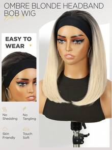 Ombre Gold Straight Wig Headband, Short Straight Headband Wig Without Glue, Natural Looking Synthetic Fiber Wig With Headband Design, Wear And Go - Blonde Ombre - View 5