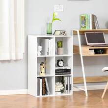HOMCOM Libreria Bianca per Casa e Ufficio, Scaffale dal Design Moderno con 6 Scomparti in Legno, 91.5x29.5x61.5cm - A - Visualizzare 2