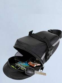 1pc Outdoor Cycling Saddle Bag, Mountain Bike Rear Seat Bag, Large Capacity Water-Resistant Hard Shell Durable Breathable Oxford Cloth Bicycle Bag - Black - View 4