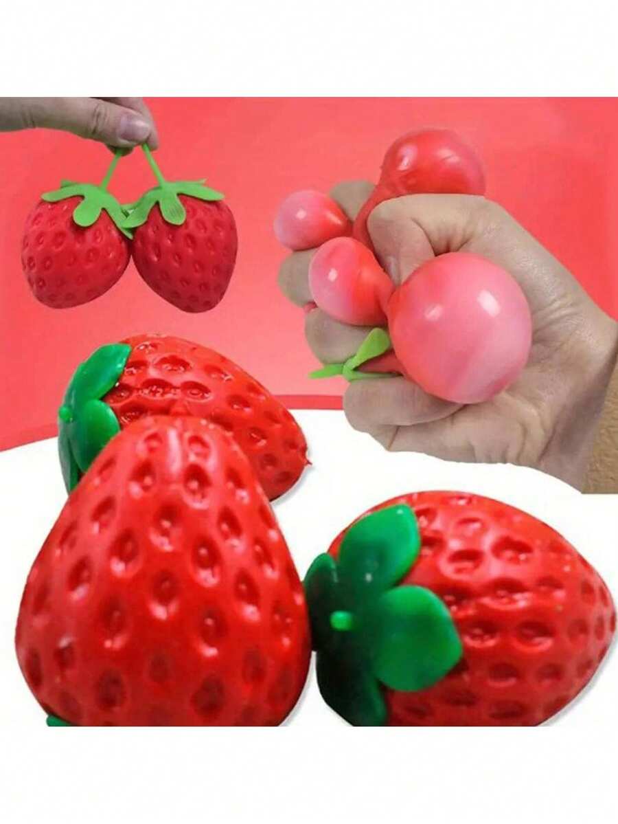 1个超大草莓挤压玩具，逼真减压球，创意解压工具 - 彩色 - 查看 1