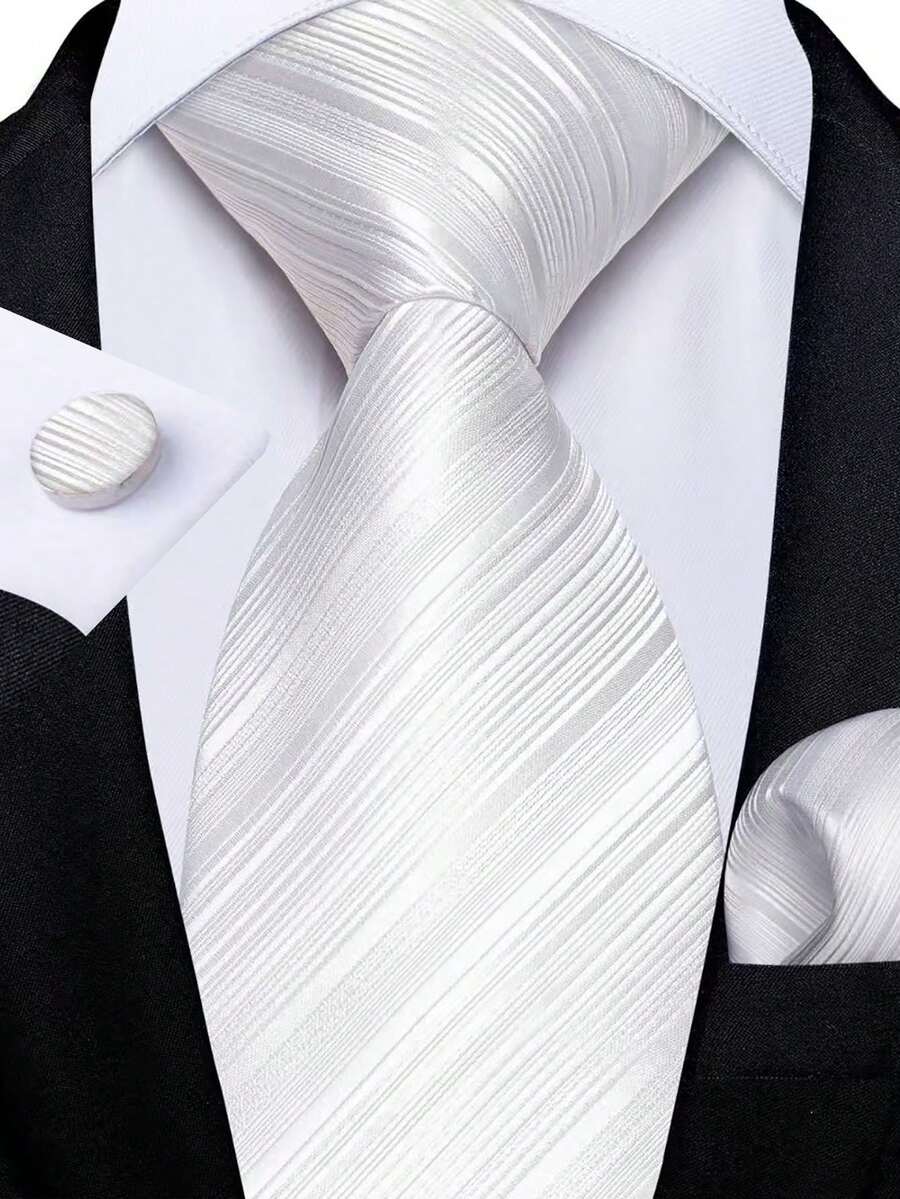 Men Tie Sets Classic Fashion Necktie Set With Cufflink For Business Party - White - View 1