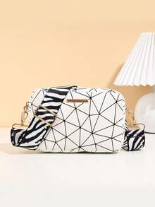 1pc Girls' Minimalist Crossbody Bag, Fashion Rhombus Plaid Pattern With Zebra Strap, Geometric Embossed Small Square Bag, Essential For - Multicolor - View 16