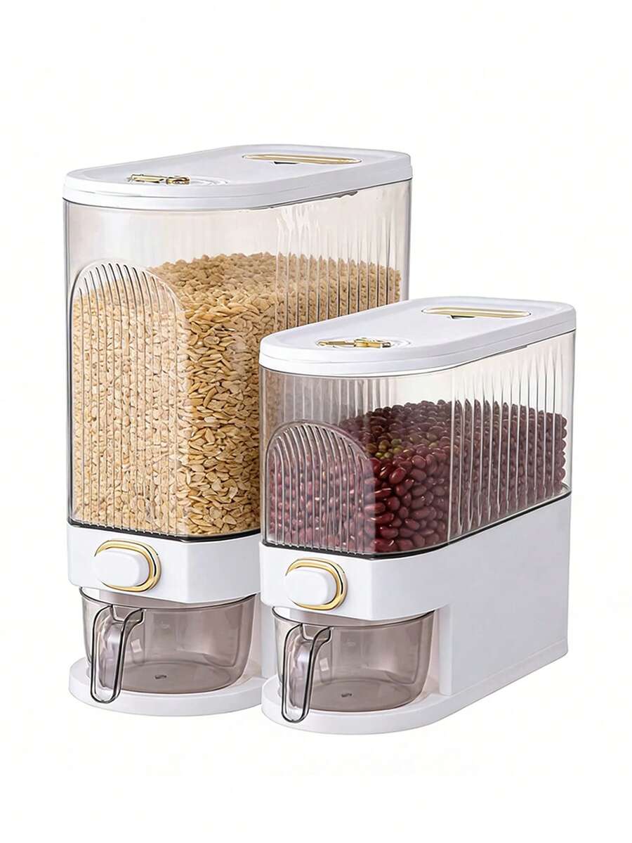 1pc Rice Dispenser, Large Grain Dry Grain Storage Container, Sealed Moisture-Proof Rice Storage Container With Measuring Cup, Suitable For Kitchen Food Storage Room Household Use - White - View 1