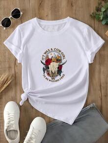 Camiseta blanca de mujer con estampado de "To Be Wild And Free", ideal para look vaquero - Blanco - Ver 1