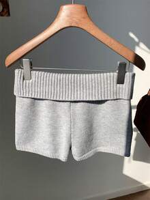 Women's Fold Over Waist Knitted Shorts Y2k Low Waist Striped Print Color Block Slim Fit Hot Pants Party Clubwear Going Out Sweater Shorts Loungewear Bottoms Stretchy Yoga Shorts Summer Casual Active Jogger Sweatshorts - 淺灰色 - 查看 7