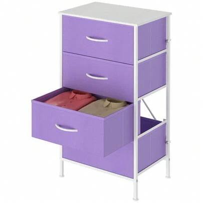 Modern 4-Drawer Fabric Chest - Tall Storage Tower With Wooden Top For Bedroom Or Living Room