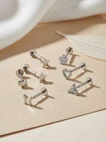 CIZME 20G 2 piezas Pendientes de botón con parte posterior plana con taper de acero inoxidable plateado y dorado, sin rosca, para perforación de nariz, anillos, corazón, estrella, mariposa, pendientes colgantes con CZ para tragus, cartílago, hélix, concha, labio, fosa nasal, Medusa, joyería de perforación para mujer y hombre - Dorado y plateado - Ver 6