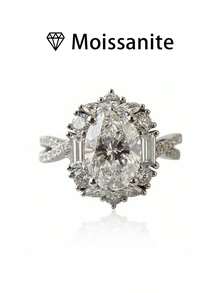 女士结婚戒指，向日葵造型，925纯银材质，重3.3克，镶嵌1.5克拉莫桑石，波西米亚宫廷风格，奢华订婚/结婚/周年纪念/情人节礼物，附赠莫桑石证书和精美礼盒 - 銀色 - 查看 13