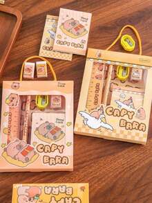 Juego de regalo de papelería de 6 piezas Capy Bara - Juego de arte/garabato/escritura de lujo con regla, 2 lápices, sacapuntas, goma de borrar y cuaderno (diseños vibrantes de capibara, asignación de color al azar, perfecto para niños, niñas, vuelta al colegio, cumpleaños, recompensa en el aula, DIY diario y creatividad (incluye caja de regalo)) - Camel - Ver 9