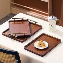1pc Rectangular Bamboo Tray, Serving Platter, Tea Set Holder, Modern Chinese Style Wooden Tray With Handle, Suitable For Home, Hotel, Tea, Dessert, Coffee - Wood Color - View 2