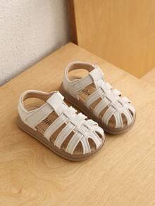 A Pair Of Male Baby PU Sneakers With A Fashionable And Classic European Style And Roman Style Hook And Loop Design, Suitable For Summer. - Beige - View 5