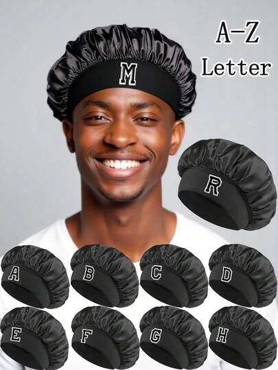 1 Pc 26 Letter A-Z Hair Bonnet Men Women Layer Satin Sleeping Caps Night Caps Hair Care Hats For Curly And Straigt Hair