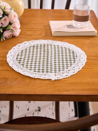 1/2/4/6/12pcs Green Plaid Lace Placemats, Home Kitchen Table Decor Mats, Non-Slip Coasters For Cups/Bowls/Plates, Suitable For Holidays, Parties, Weddings, Offices, Coffee Tables, Home Decor, All Seasons