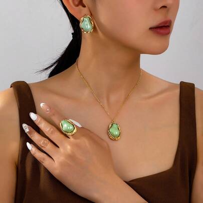 1 Set di gioielli vintage con perle irregolari, composto da collana, orecchini e anello, adatto per uso quotidiano, festival, vacanze e come regalo per le donne