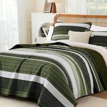 3 Pieces Queen King Size Quilt Set Sage Green Striped  Summer Patchwork Bedspreads Coverlet, Soft Lightweight Bedding Set With 2 Pillow Shams, Soft Microfiber Comforter Set Suitable For Wedding Items, Valentines Day Home Bed Room Decor, Mothers Day Gift, All Season - Sage Green - Xem 4