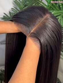 200% Density [Straight Glueless Wigs]Brazilian Human Blended Hair 5x5 Pre Plucked Pre Cut Wear And Go Glueless Lace Closure Wig 28 30 Inch Invisible Strap 13x4 Lace Frontal Drawstring Wig 34 Inch 13x4 Transparent Lace Front Human Blended Hair Wigs For Women - Natural & Black - View 2